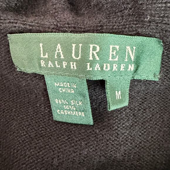 Lauren Ralph Lauren Silk Cashmere Ruffle Neck Sweater Witchy Boho Black Medium - Picture 4 of 10
